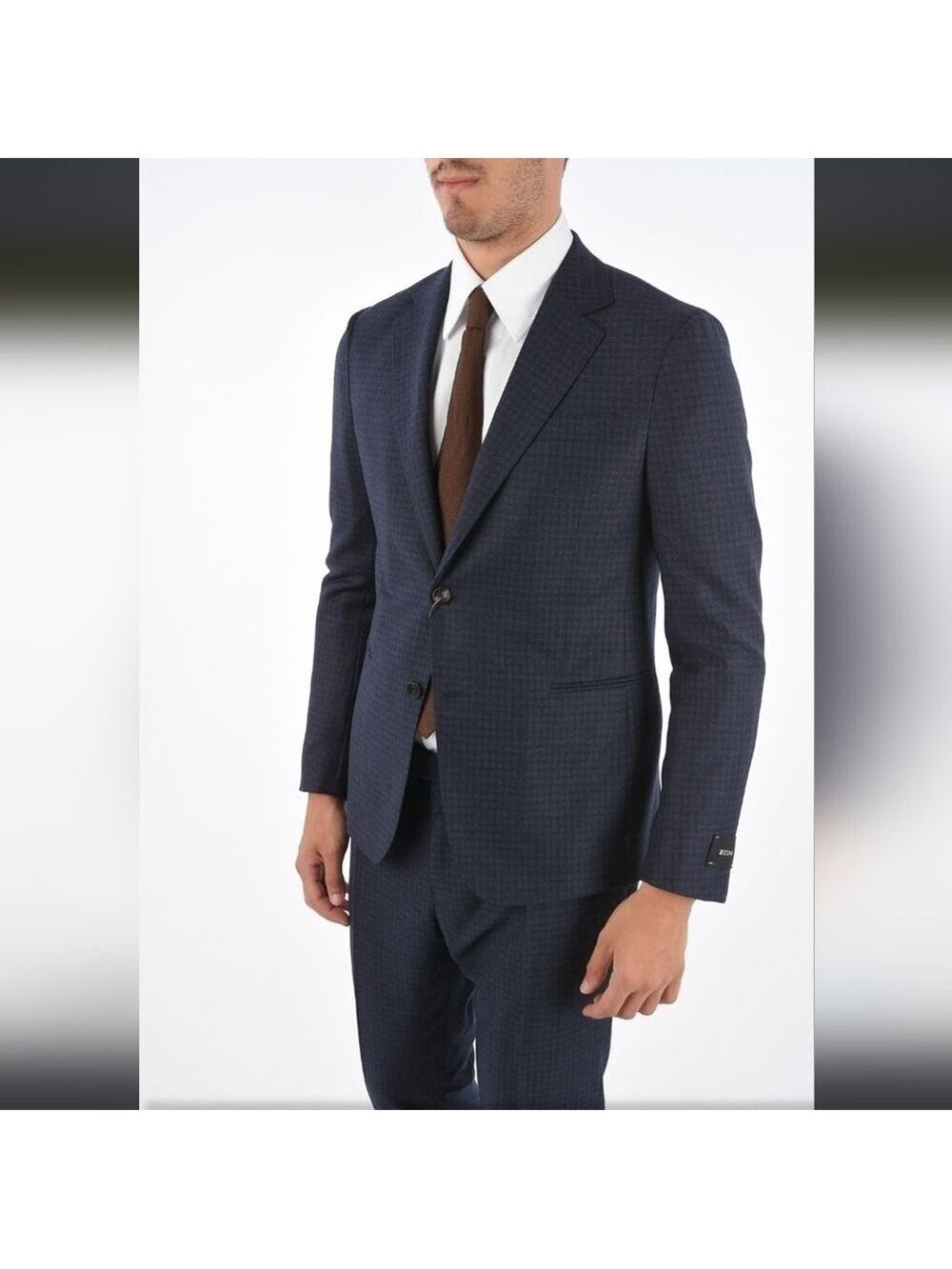 Z ZEGNA MEN'S BLACK WOOL CHECKERED SUIT 2 PC LIKE NEW 54 R